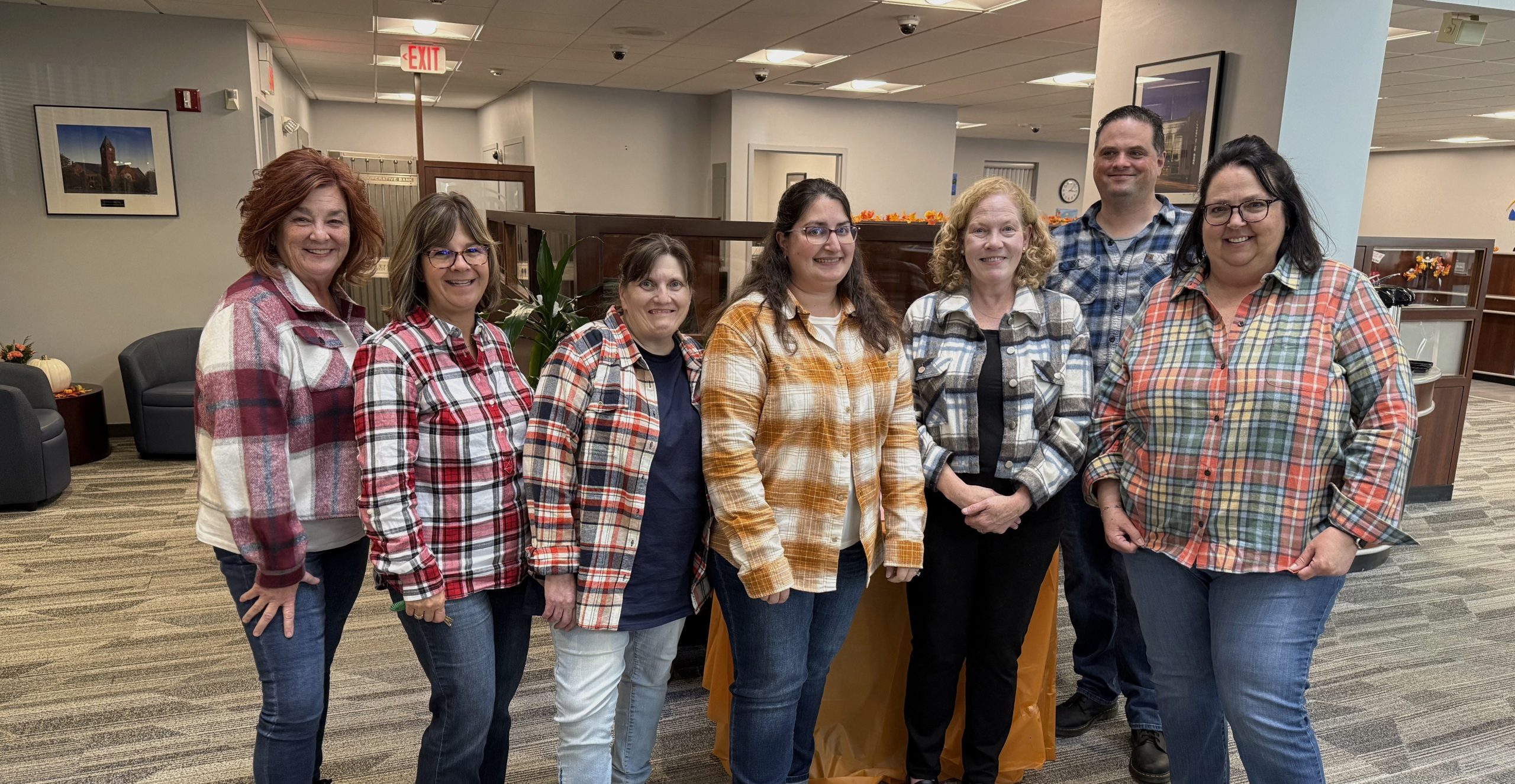 Employees dressed in flannel