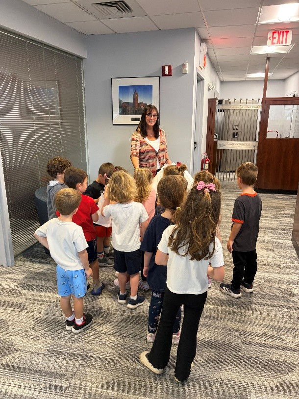 Karen in front of students