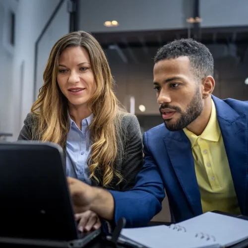 Employees working together.